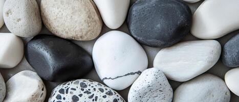 AI generated Close-Up View of Varied Smooth Pebbles on a Beach During Daylight photo