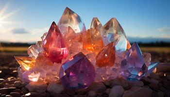 AI generated Vibrant gemstone collection illuminates nature beauty in sunset generated by AI photo