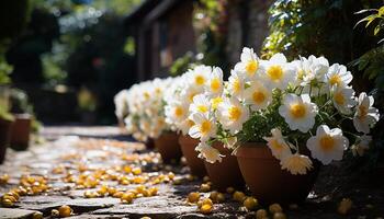 AI generated Freshness of nature in a small flower pot generated by AI photo