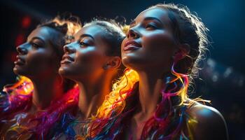 AI generated Young women enjoying nightlife at a vibrant nightclub generated by AI photo