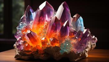 AI generated Gemstone crystal, nature precious jewelry, vibrant colors, beauty in nature generated by AI photo