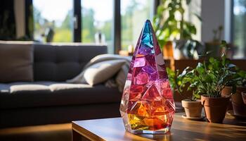 AI generated Transparent crystal vase reflects nature vibrant beauty generated by AI photo