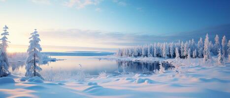 AI generated Winter Wonderland at Sunrise photo