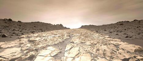 ai generado un suciedad la carretera estiramientos mediante el árido paisaje de el Desierto foto