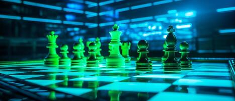 AI generated Neon Glow Chess Strategy photo