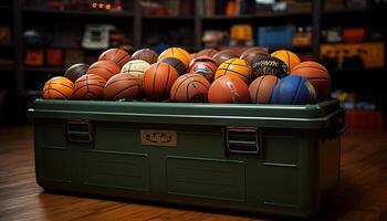 ai generado baloncesto pelota en estante en Deportes equipo Tienda generado por ai foto