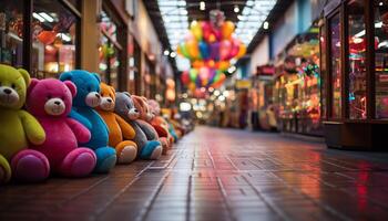 AI generated Nighttime city life illuminated by vibrant lanterns generated by AI photo