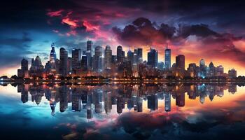 AI generated City skyline reflects famous architecture at dusk generated by AI photo