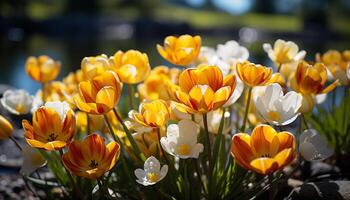 ai generado vibrante tulipán florecer trae belleza a primavera prado generado por ai foto