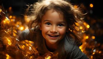 ai generado sonriente niño, felicidad, lindo, alegre, celebracion, alegría generado por ai foto