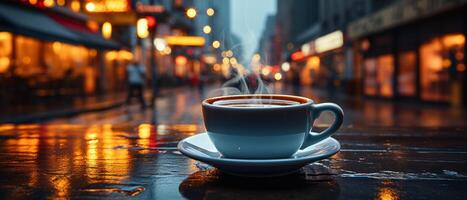 AI generated Espresso on City Street at Twilight photo
