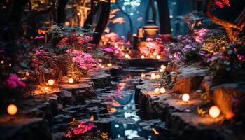 AI generated Flower candle illuminates nature beauty in tranquil darkness generated by AI photo