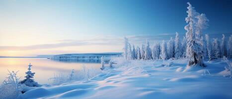 AI generated Winter Wonderland at Sunrise photo