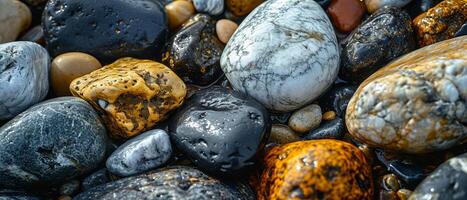 AI generated Close-Up View of Multi-Colored Pebbles With Varied Patterns and Textures photo