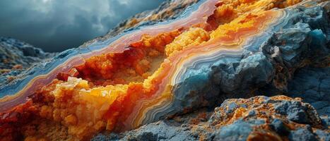 AI generated Stunning macro of an agate rock showcasing intricate, colorful banding photo