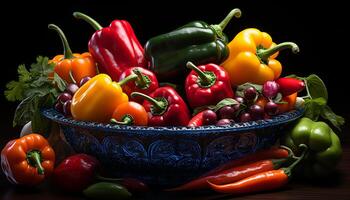 AI generated Freshness and vibrancy of multi colored bell peppers generated by AI photo