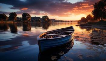 ai generado tranquilo escena de puesta de sol en agua, reflejando naturaleza generado por ai foto