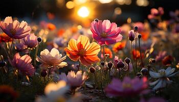 ai generado vibrante de colores flores floración en el prado generado por ai foto