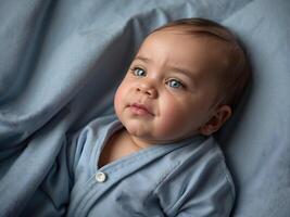 ai generado linda pequeño nuevo nacido bebé chico azul ojos retrato fondo, adorable niño pequeño, fondo de pantalla, foto