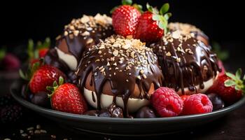 AI generated Freshness and indulgence on a gourmet chocolate dessert generated by AI photo