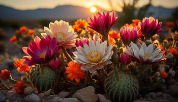 ai generado vibrante de colores flores floración en el verano prado generado por ai foto