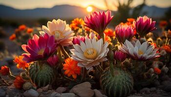 AI generated Vibrant colored flowers bloom in the summer meadow generated by AI photo