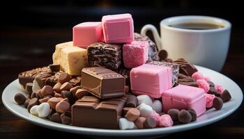 AI generated Gourmet dessert, chocolate candy, sweet indulgence, small snack generated by AI photo