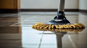 AI generated Cleaning mop a concept template, tools banner with copy space area, background photo