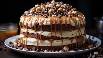 ai generado hecho en casa chocolate pastel con azotado crema y Fruta generado por ai foto