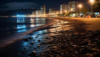 AI generated City skyline illuminated by sunset over the water generated by AI photo