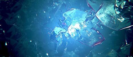 AI generated Abstract background of broken glass pieces with a spectrum of blue and purple hues reflecting light photo