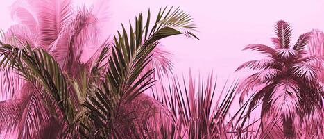 AI generated Tropical palm leaves artfully arranged against a textured pink backdrop photo