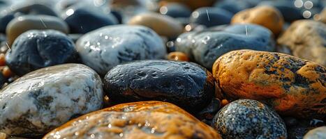 AI generated Close-Up View of Multi-Colored Pebbles With Varied Patterns and Textures photo