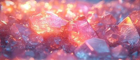 ai generado radiante rosado cuarzo cristales con un luminiscente resplandor foto