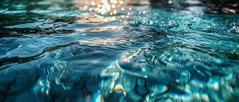 AI generated sun casting a bright light through the clear water, illuminating the underwater world photo