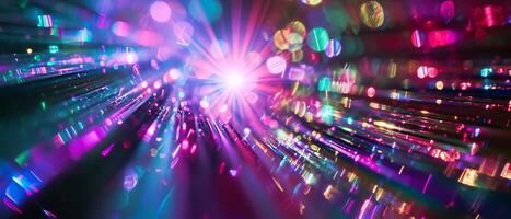 AI generated Wide-angle view of vibrant bokeh lights with a glittery effect photo