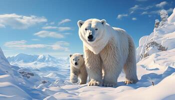 ai generado mullido blanco oso caminando en Nevado ártico paisaje generado por ai foto