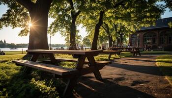 AI generated Relaxing on a bench, surrounded by nature beauty generated by AI photo