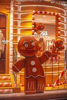 Shop window in Milan. Gingerbread classic cookie hero. Gingerbread men on display in a fashion store. BOGGI MILANO the story of the story of the story. Milan, Italy, San Babila, 5.12.2023 photo