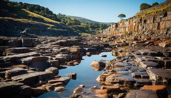 AI generated Tranquil scene of ancient ruins by the coastline generated by AI photo