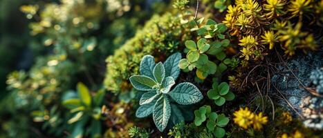 AI generated Close-up view of a diverse array of succulent plants, showcasing their varied textures and green to yellow tones photo