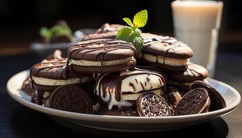 ai generado frescura y indulgencia en un gastrónomo chocolate plato generado por ai foto