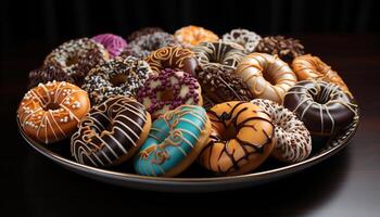 AI generated Gourmet donut, sweet temptation, colorful indulgence, homemade delight generated by AI photo