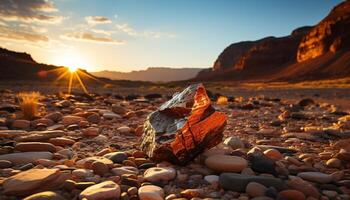 AI generated Tranquil scene of eroded rock on sandy coastline generated by AI photo