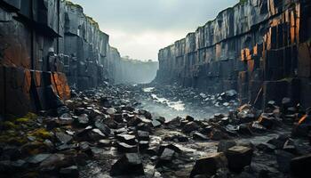 ai generado arruinado fábrica, sucio acero, roto edificio, oxidado metal generado por ai foto