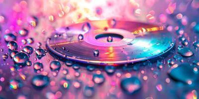 AI generated Reflective CD With Water Droplets photo