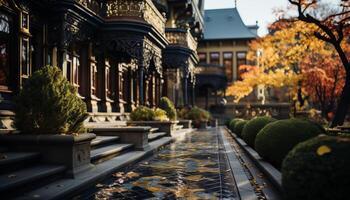 ai generado otoño hojas adornar famoso ciudad calles, exhibiendo historia generado por ai foto