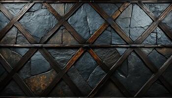 AI generated Old fashioned wood plank wall with rusty metal design generated by AI photo