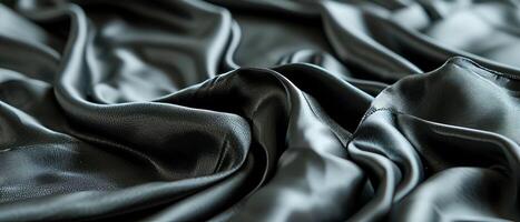 AI generated Deep black silk with luxurious sheen and fluid folds photo