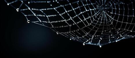 AI generated Dewy Spider Web on Dark Background photo